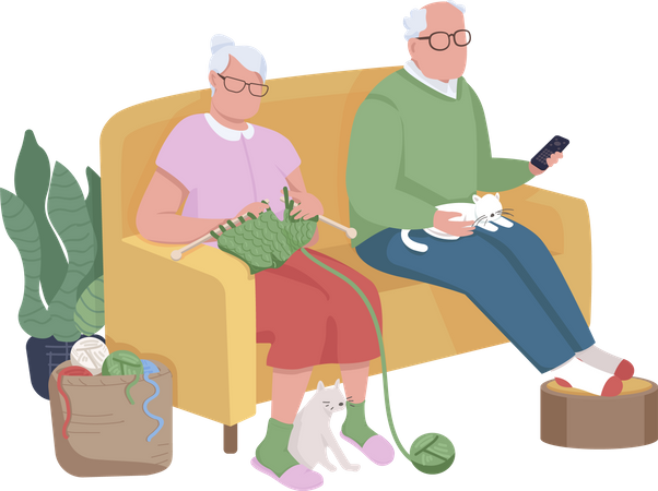 Pensioners on couch Illustration