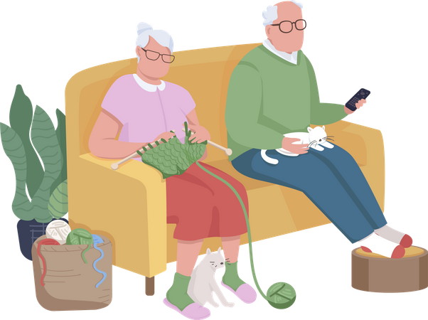 Pensioners on couch  Illustration