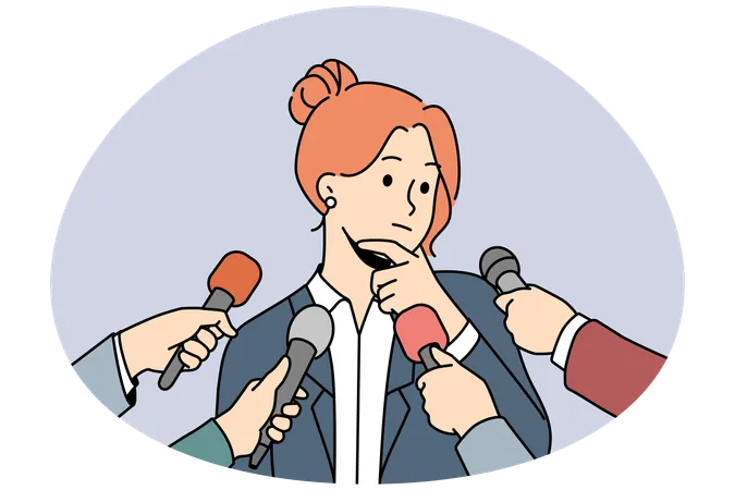 Pensive female politician thinking talking with reporters or journalists  Illustration
