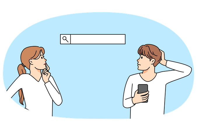 Pensive people thinking browsing on web  Illustration