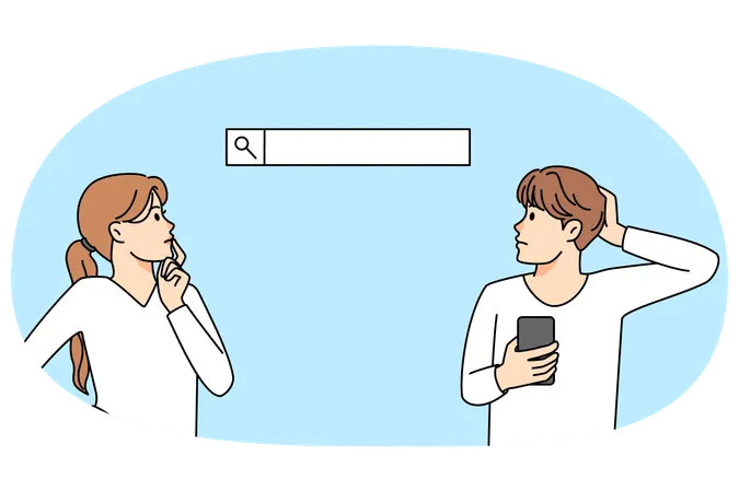 Pensive people thinking browsing on web  Illustration