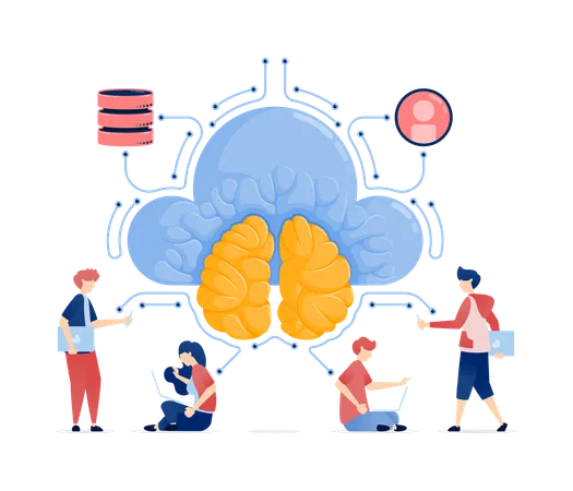 People Accessing Cloud and Database Data  Illustration