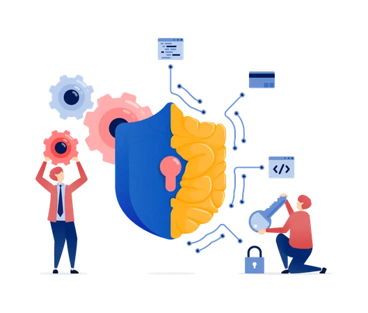 People Accessing Data Secured by AI Brain Shield  Illustration