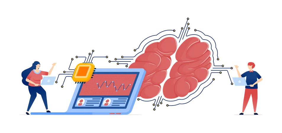 People Accessing Financial Investment and Accounting Services via AI Brains  Illustration