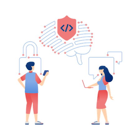 People Accessing Safe and Intelligent Systems for Work and Social Media Connectivity  Illustration