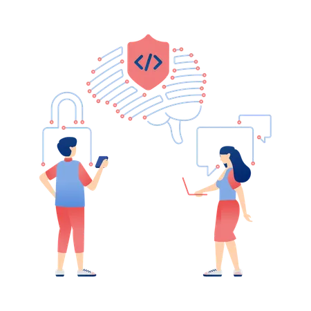 People Accessing Safe and Intelligent Systems for Work and Social Media Connectivity  Illustration