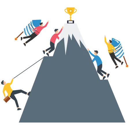 People accomplish goal  Illustration