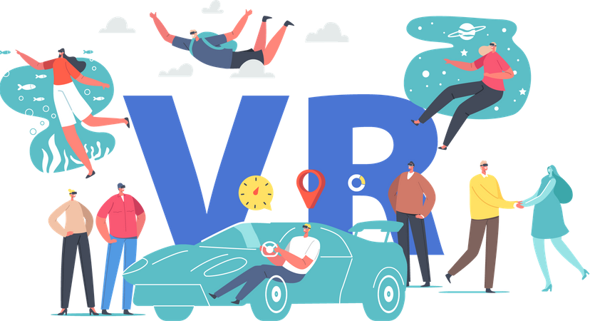 People adapting VR world technology  イラスト