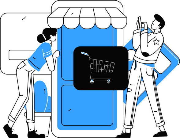 People add product to cart in online shopping app  Illustration