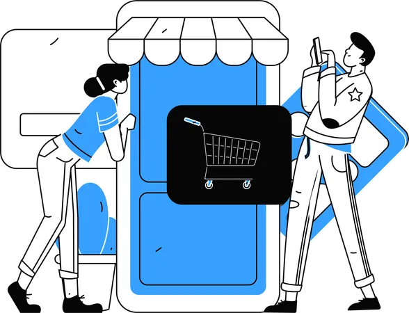 People add product to cart in online shopping app  Illustration