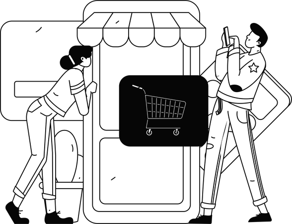 People add product to cart in online shopping app  Illustration