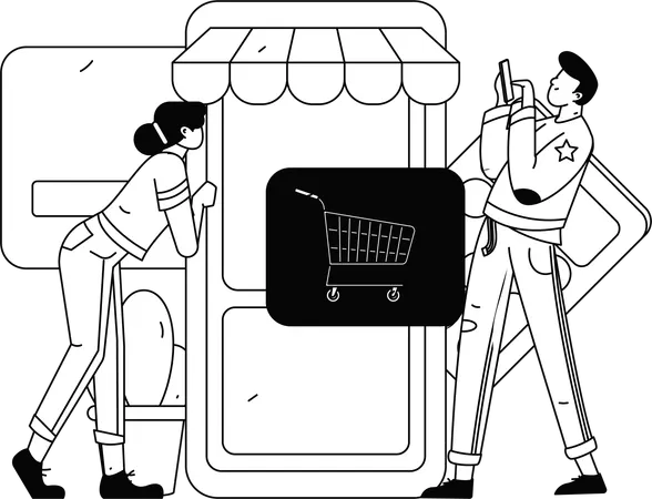 People add product to cart in online shopping app  Illustration