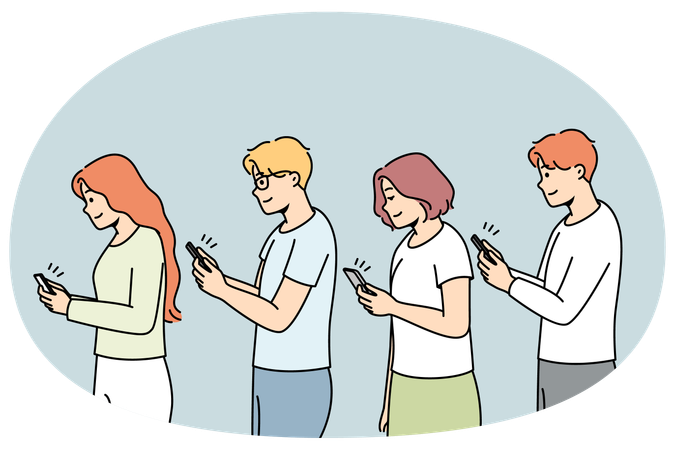 People addicted to cellphones  Illustration