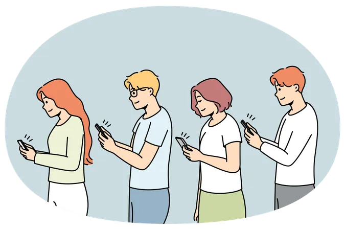 People addicted to cellphones  Illustration