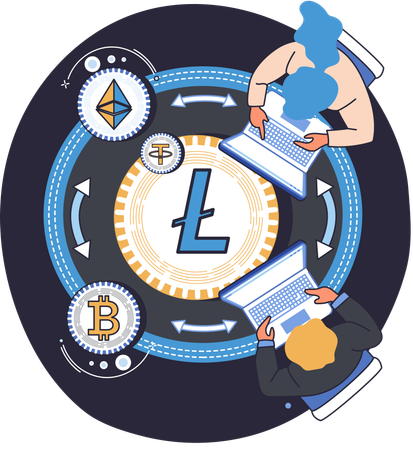 People analyze trading of digital currency on lite coin market  Illustration