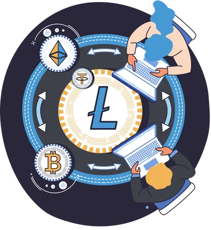 People analyze trading of digital currency on lite coin market  Illustration