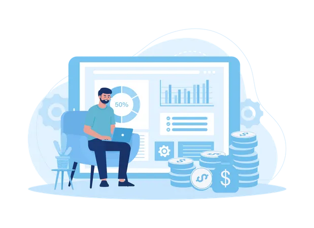 People analyzing business data  Illustration