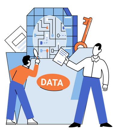 People analyzing data security Illustration