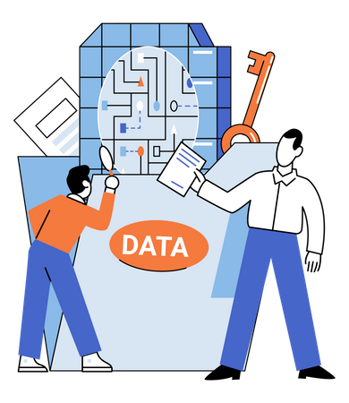 People analyzing data security  Illustration