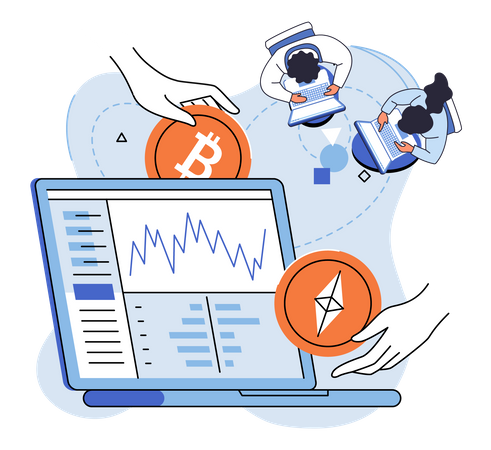 People analyzing digital investment  Illustration