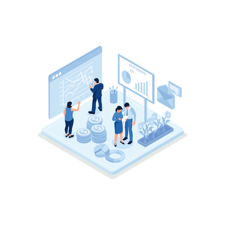 People analyzing financial data and planning investment strategy  Illustration