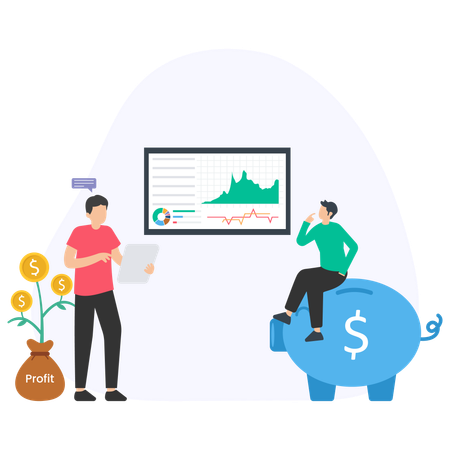 People Analyzing Shares Market Data  Illustration