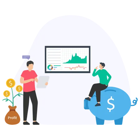 People Analyzing Shares Market Data  Illustration