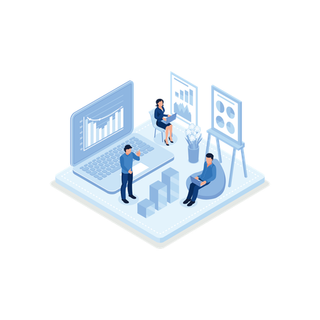 People analyzing stock market data and planning investment strategy  Illustration