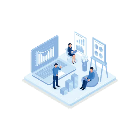 People analyzing stock market data and planning investment strategy  Illustration