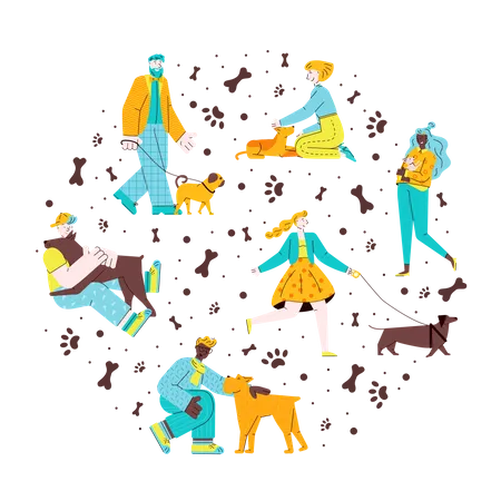 People and dogs Illustration