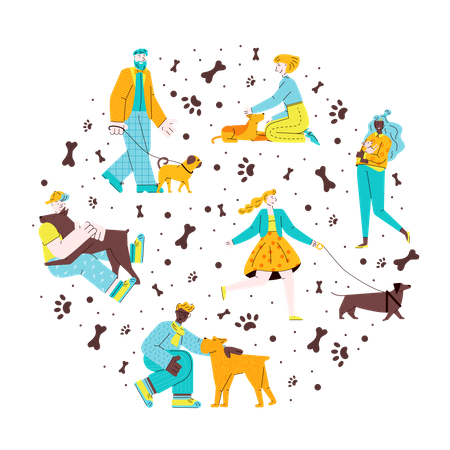 People and dogs  Illustration