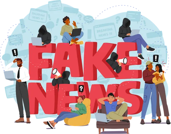 People And Fake News Concept Characters Susceptible To Misinformation Due To Confirmation Bias And Social Media Echo Chambers Anonymous Writing Fake News Cartoon Vector Illustration Illustration