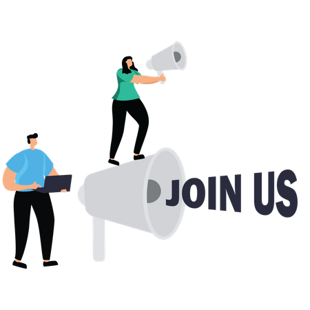 People announcing Join us  Illustration