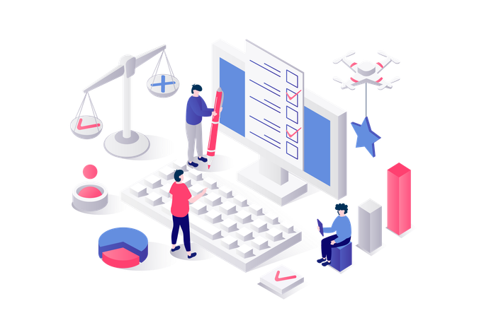 People answering in digital questionnaire form  Illustration