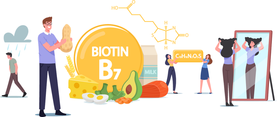 People Applying Biotin Supplement  Illustration