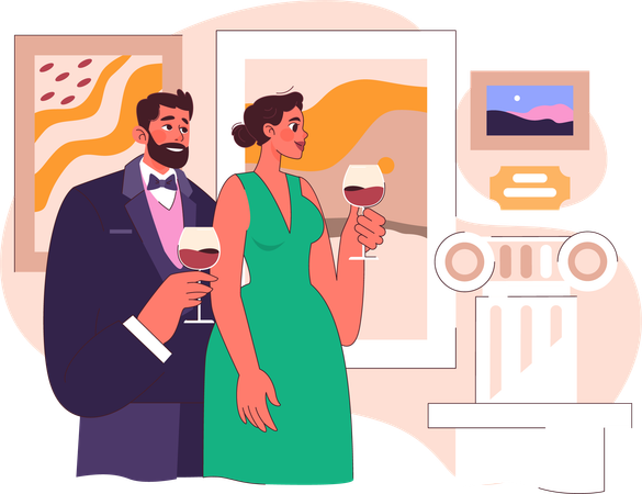 People are attending museum party  Illustration