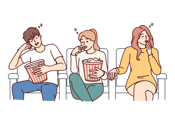 People are bored while watching movie  Illustration