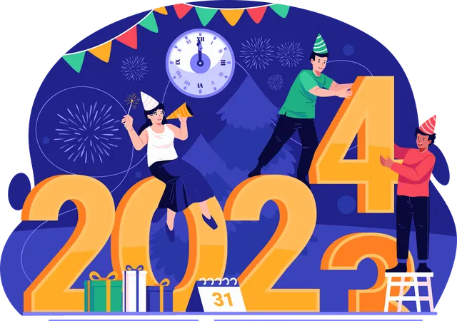 People Are Changing The Letter Of The Year In Preparation For The New Year 2024 Happy New Year Concept Illustration Illustration