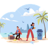 cleaning up trash on the beach illustration free download