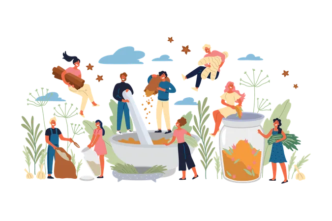People are cooking food together  Illustration