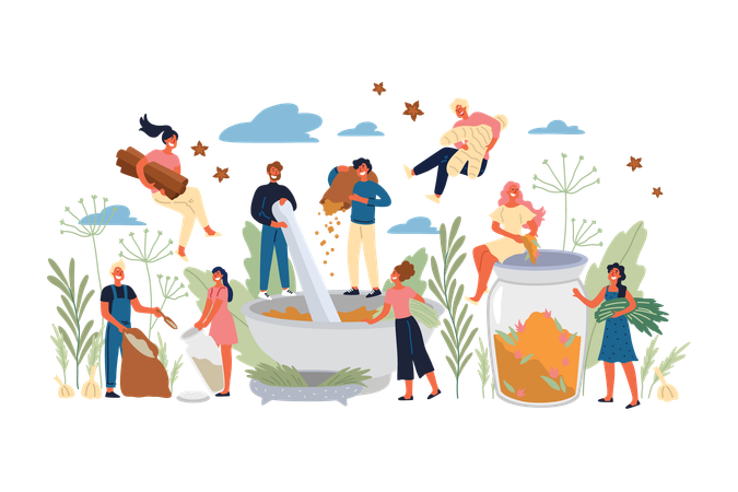 People are cooking food together  Illustration