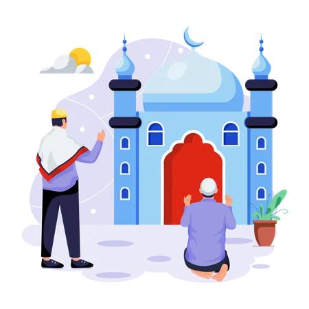 People are doing Namaz in mosque  Illustration