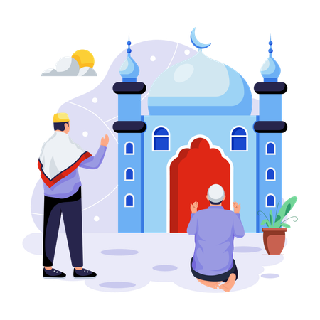 People are doing Namaz in mosque  Illustration