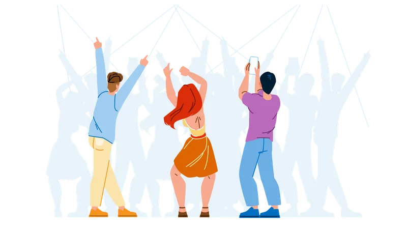 People Concert Vector Crowd Audience Festival Silhouette Entertainment Music Show Live People Concert Character People Flat Cartoon Illustration Illustration
