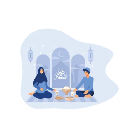 People are enjoying eid meal  Illustration