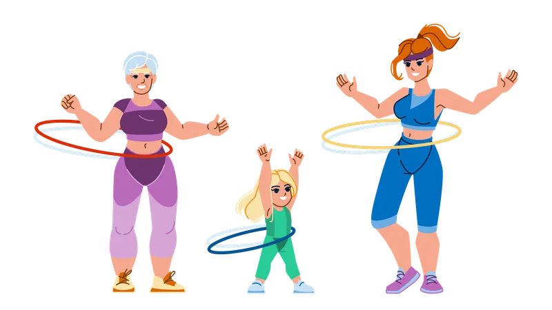 Hoola Hoop Vector Hula Ring Woman Girl Sport Family Park Fitness Hoola Hoop Character People Flat Cartoon Illustration Illustration