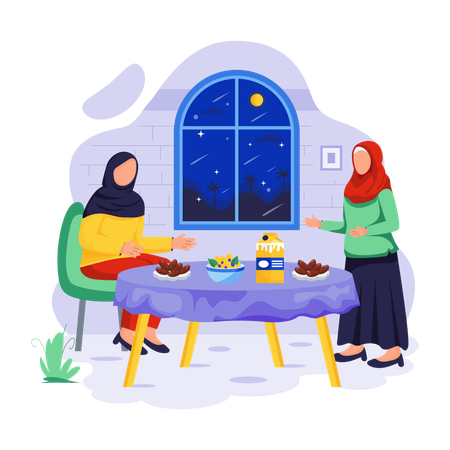 People are enjoying Ramadan meal  Illustration