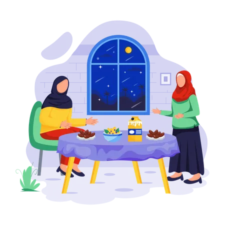 People are enjoying Ramadan meal  Illustration