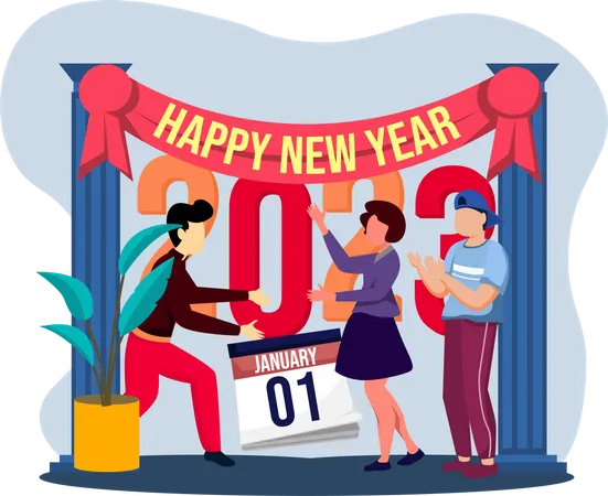 People Are Excited For New Year Party Illustration