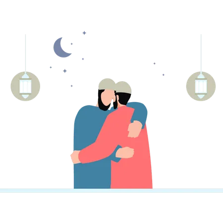 People are greeting each other on Eid  Illustration
